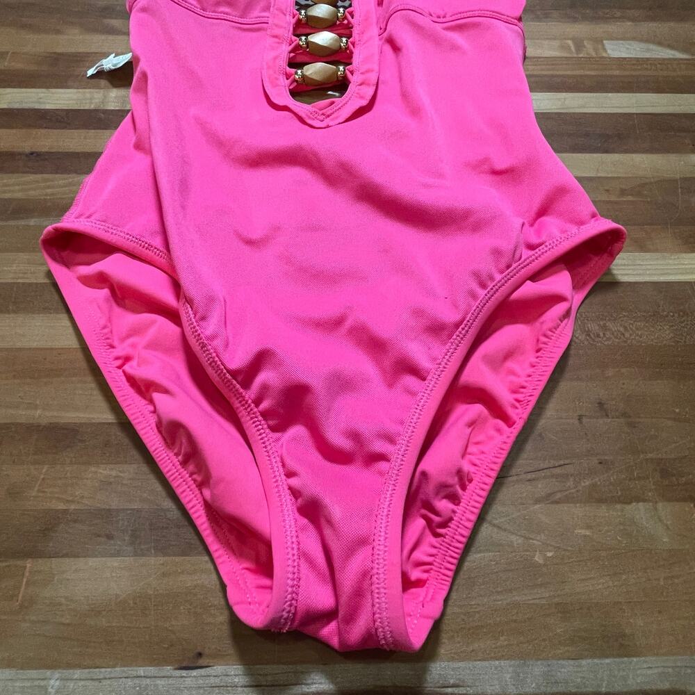 Bleu rod beattie Kore Low Neck Lace Down 1 peice swimsuit, Pink 4 - Picture 6 of 9